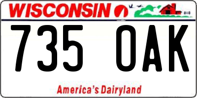 WI license plate 735OAK