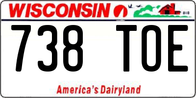 WI license plate 738TOE