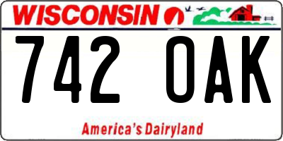WI license plate 742OAK