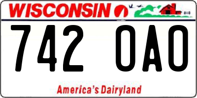 WI license plate 742OAO