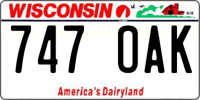 WI license plate 747OAK