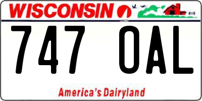 WI license plate 747OAL