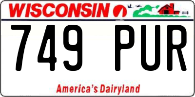WI license plate 749PUR