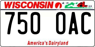WI license plate 750OAC
