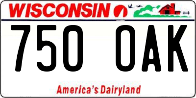 WI license plate 750OAK