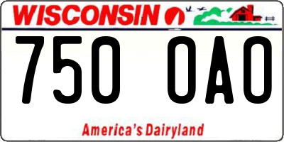 WI license plate 750OAO