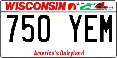 WI license plate 750YEM