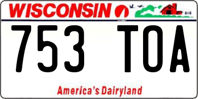 WI license plate 753TOA
