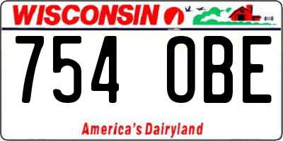 WI license plate 754OBE