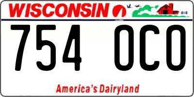 WI license plate 754OCO
