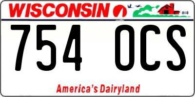 WI license plate 754OCS