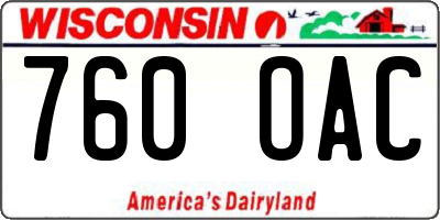 WI license plate 760OAC