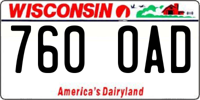 WI license plate 760OAD