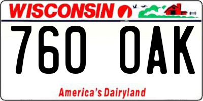 WI license plate 760OAK