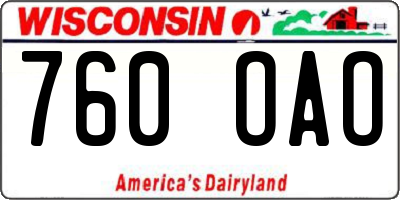 WI license plate 760OAO