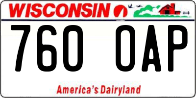 WI license plate 760OAP