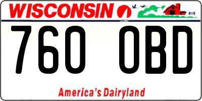 WI license plate 760OBD