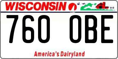 WI license plate 760OBE