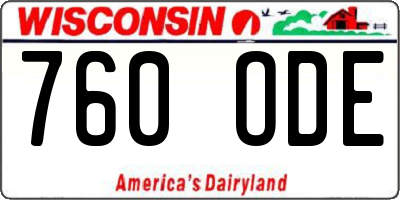 WI license plate 760ODE