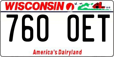 WI license plate 760OET