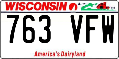 WI license plate 763VFW
