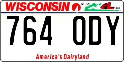 WI license plate 764ODY
