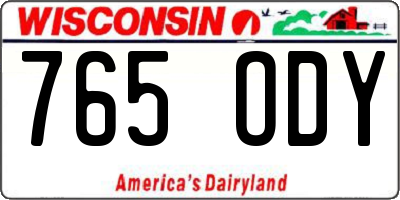 WI license plate 765ODY