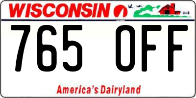 WI license plate 765OFF