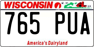 WI license plate 765PUA