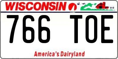 WI license plate 766TOE