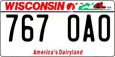 WI license plate 767OAO