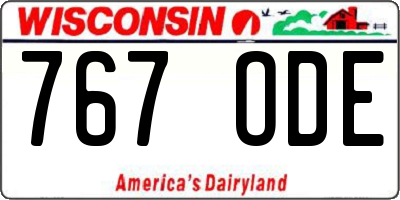 WI license plate 767ODE