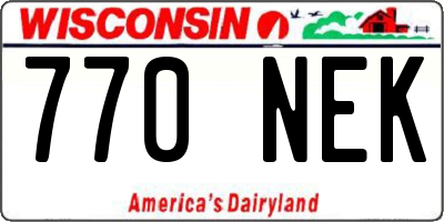 WI license plate 770NEK