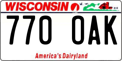 WI license plate 770OAK
