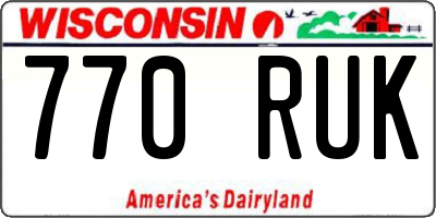 WI license plate 770RUK