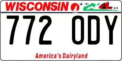 WI license plate 772ODY