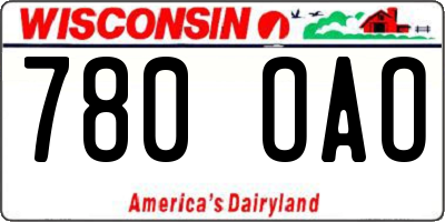 WI license plate 780OAO