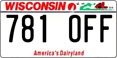 WI license plate 781OFF
