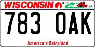 WI license plate 783OAK