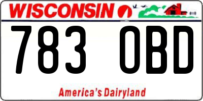 WI license plate 783OBD