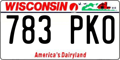 WI license plate 783PKO