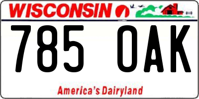 WI license plate 785OAK