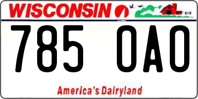 WI license plate 785OAO