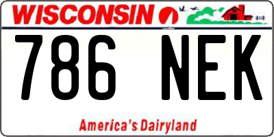 WI license plate 786NEK