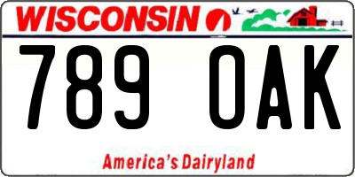 WI license plate 789OAK