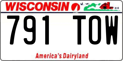 WI license plate 791TOW