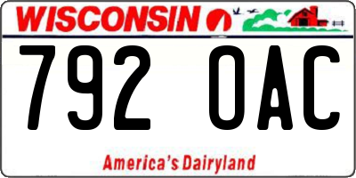 WI license plate 792OAC