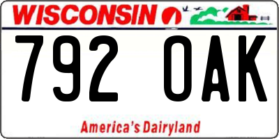 WI license plate 792OAK