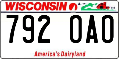 WI license plate 792OAO