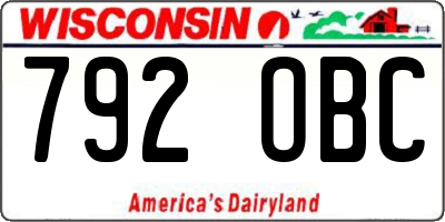 WI license plate 792OBC